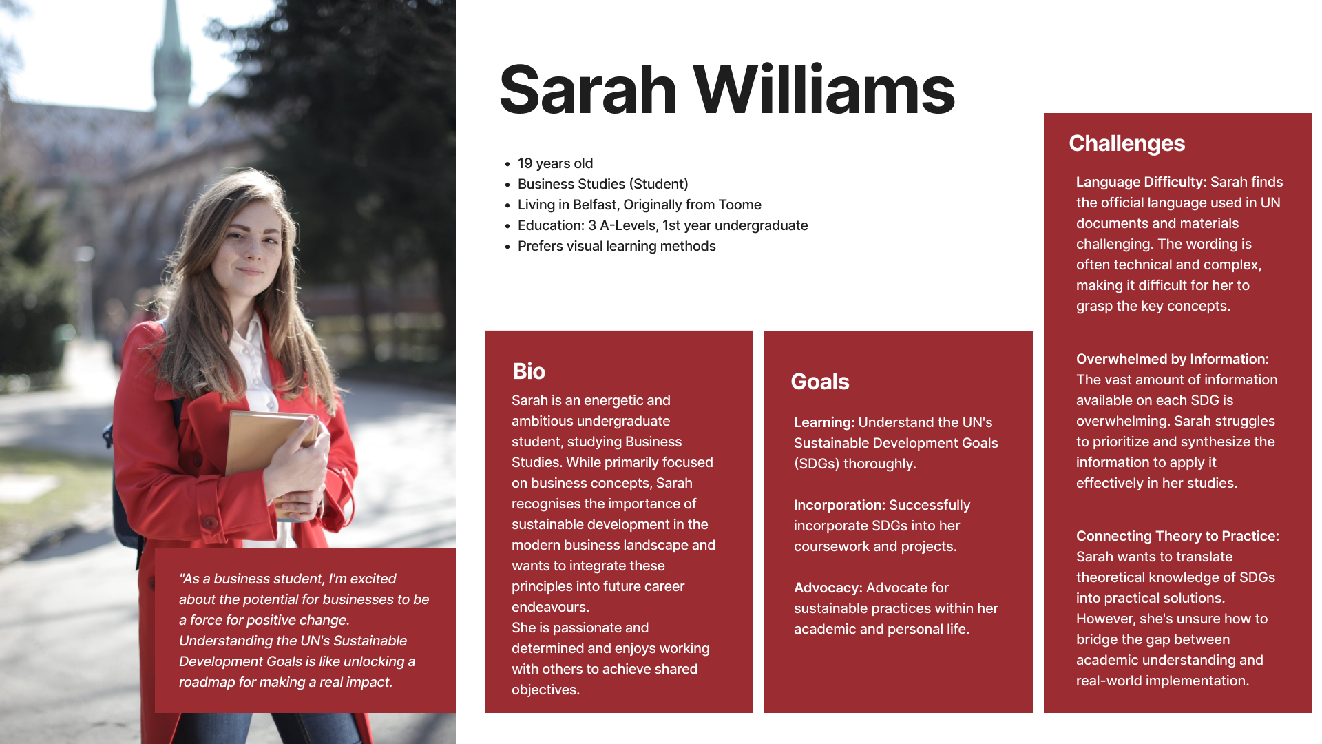 An image of my first user persona, Sarah