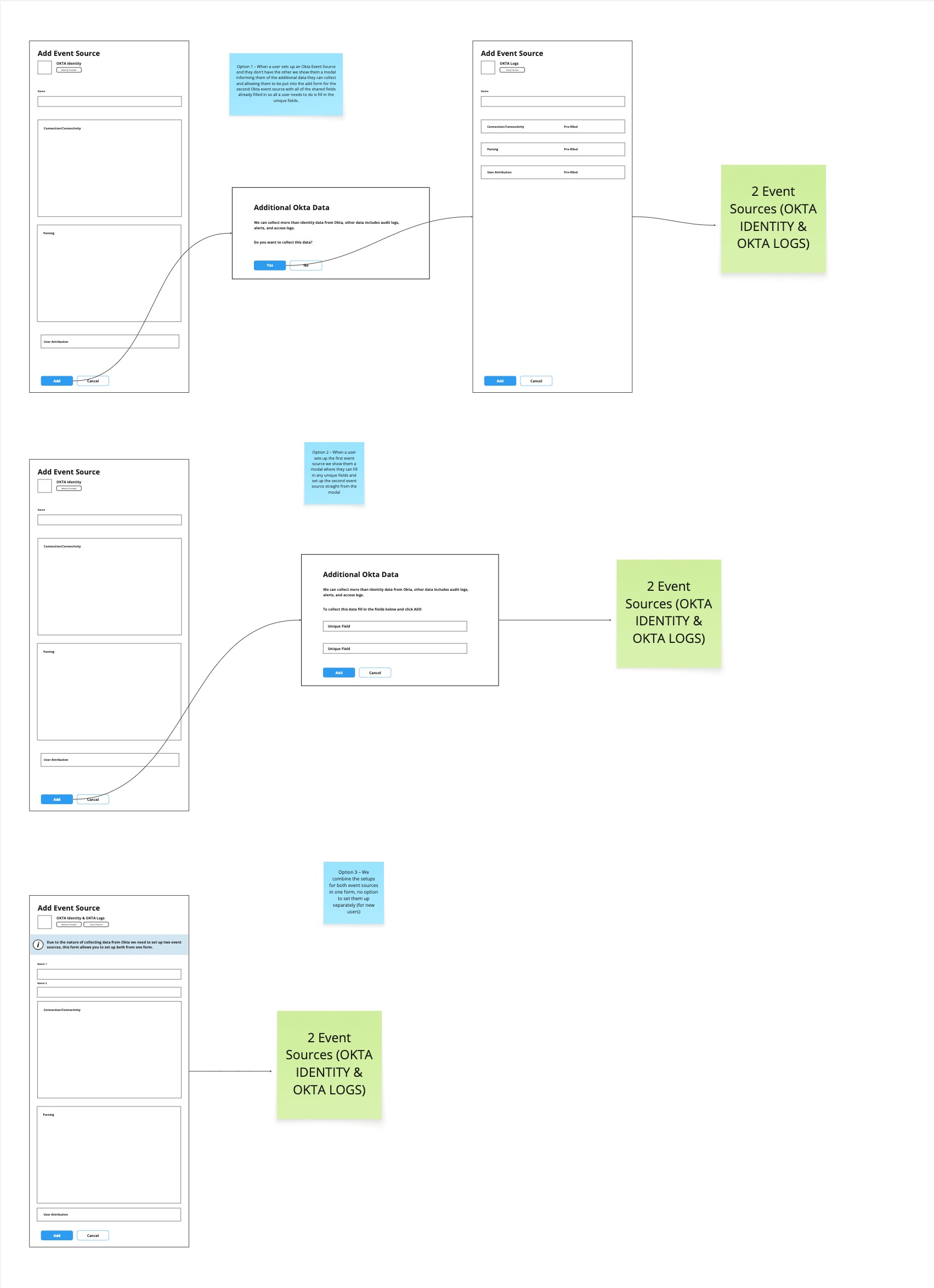 Lo-fi mocks showing the design solution to the engineering challenge mentioned above