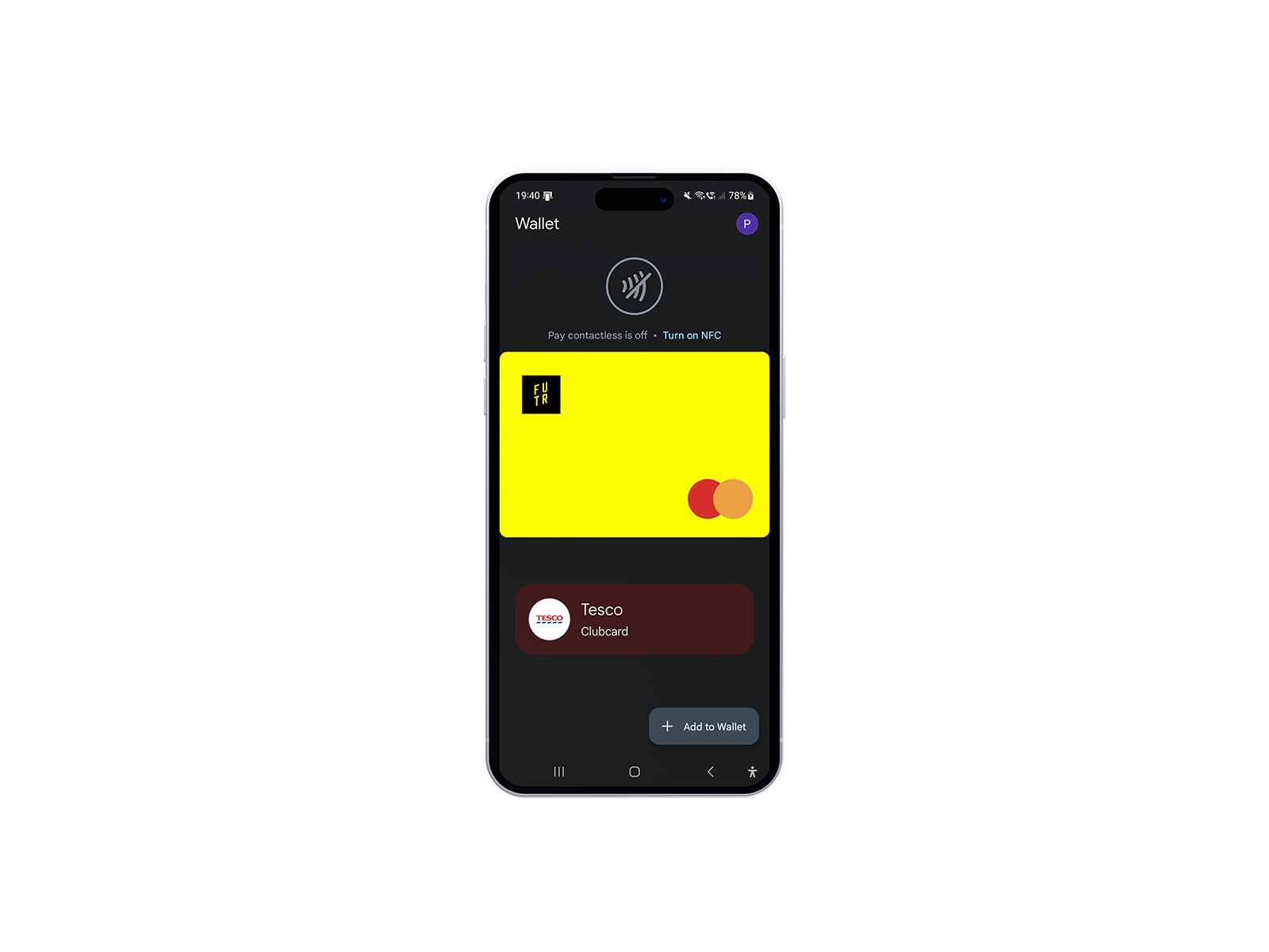 A mockup of the FUTR brand applied to a digital wallet