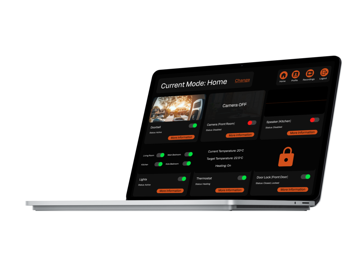 A laptop with a mockup of the IoT Control Centre Dashboard on the screen
