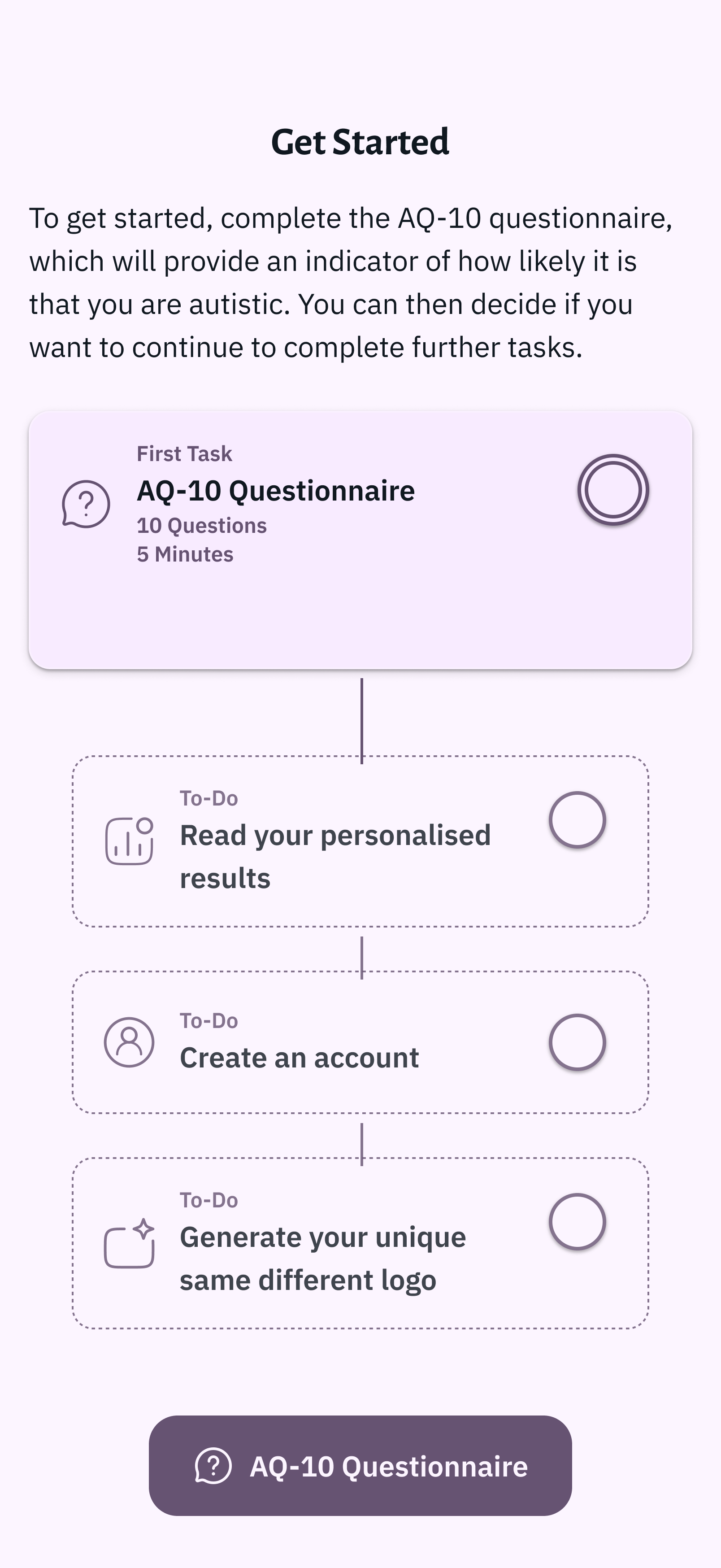 Hi-fi mock-up of the get started screen.