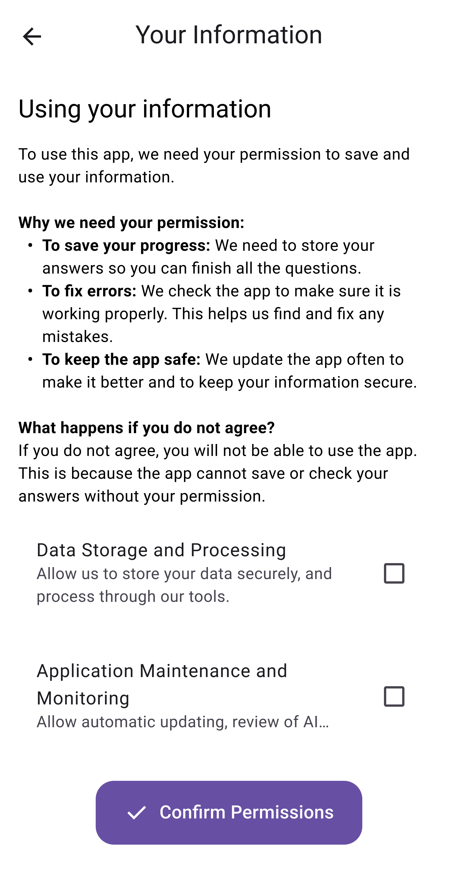 Mid-fi mock-up of the onboarding permissions screen.